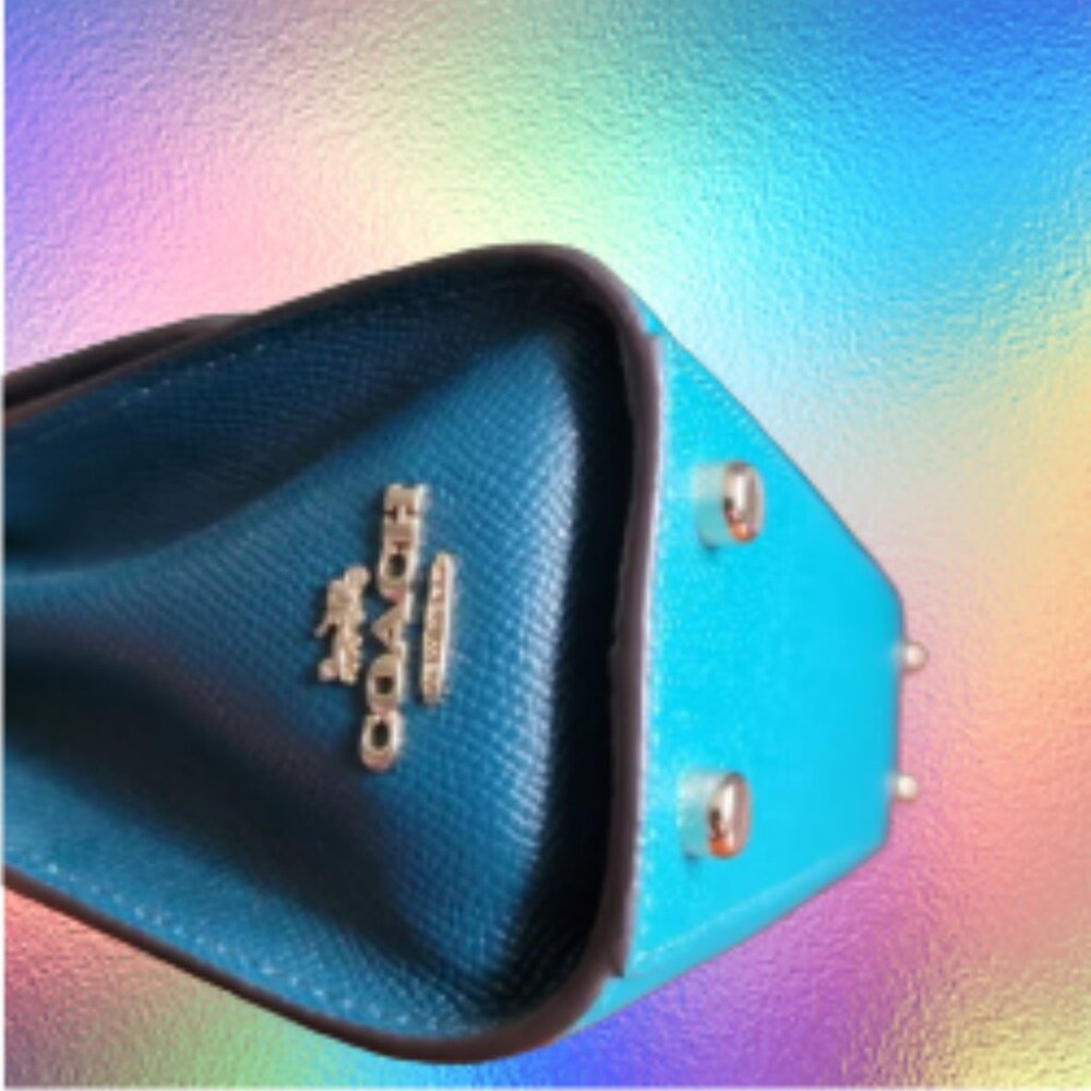 Coach Tilly Twistlock Satchel 23 In Colorblock Teal Crossgrain Leather #C2821 - Picture 10 of 10